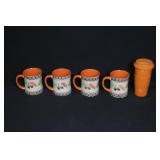 Set of 4 Autumn Leaf Ceramic Mugs and Orange Travel Cup