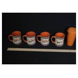 Set of 4 Autumn Leaf Ceramic Mugs and Orange Travel Cup