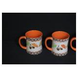 Set of 4 Autumn Leaf Ceramic Mugs and Orange Travel Cup