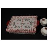 Holiday Ceramic Bakeware Set with Two Ramekins, Holly Berry Design