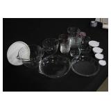 Collection of Pampered Chef Glass Mixing Bowls, Pie Plates, and Storage Lids