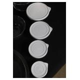 Collection of Pampered Chef Glass Mixing Bowls, Pie Plates, and Storage Lids
