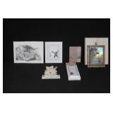 Cat Art Prints, Avon Brass Photo Frame, Footprints Plaque and Kitchen Decor Set