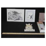 Cat Art Prints, Avon Brass Photo Frame, Footprints Plaque and Kitchen Decor Set