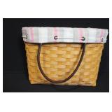 Longaberger Handwoven Basket with Liner and Leather Handles