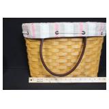 Longaberger Handwoven Basket with Liner and Leather Handles