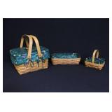 Set of 3 Longaberger Handwoven Baskets with Floral Liners and Lids