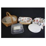 Longaberger Basket and Bowl Set with Liners and Accessories