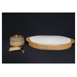 Longaberger Prot Oval Tray with Insert and Small Basket with Lid