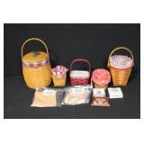 Collection of Longaberger Baskets with Liners and Accessories