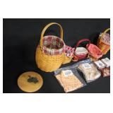 Collection of Longaberger Baskets with Liners and Accessories