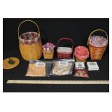 Collection of Longaberger Baskets with Liners and Accessories