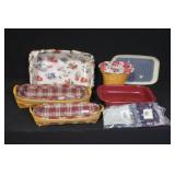 Longaberger Basket Collection with Liners, Casserole Dish, and Storage Lid