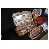 Longaberger Basket Collection with Liners, Casserole Dish, and Storage Lid