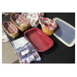 Longaberger Basket Collection with Liners, Casserole Dish, and Storage Lid