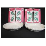 Set of 3 Longaberger Pottery Traditional Holly Pie Plates with Boxes