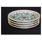 Set of 4 Longaberger Pottery American Holly Lunch Plates with Boxes