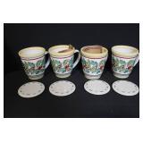 Set of 4 Longaberger Holly Holiday Mugs with Matching Lids