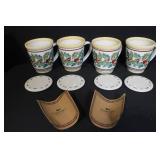 Set of 4 Longaberger Holly Holiday Mugs with Matching Lids