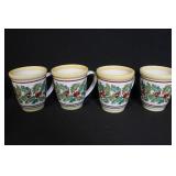 Set of 4 Longaberger Holly Holiday Mugs with Matching Lids
