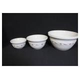 Set of 3 Roseville Ohio Stoneware Mixing Bowls with Red Floral Band
