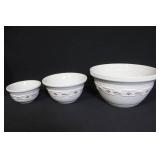 Set of 3 Roseville Ohio Stoneware Mixing Bowls with Red Floral Band