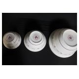 Set of 3 Roseville Ohio Stoneware Mixing Bowls with Red Floral Band