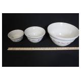 Set of 3 Roseville Ohio Stoneware Mixing Bowls with Red Floral Band