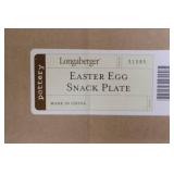 Longaberger Easter Egg Snack Plates, Glass Egg Plate, and Blue Egg Cups Set
