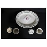 Longaberger Pottery Platter and Set of 2 Condiment Crocks with Lids