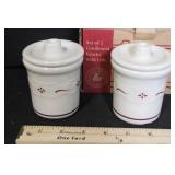 Longaberger Pottery Platter and Set of 2 Condiment Crocks with Lids