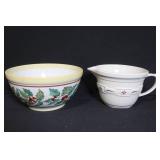 Longaberger Pottery Holly Bowl and Heritage Creamer Set