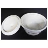 Longaberger Pottery Lot: 2 Lidded Casserole Dishes and Leaf-Shaped Bowl