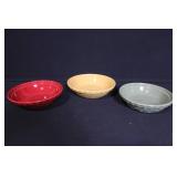 Set of 3 Longaberger Pottery Small Pie Plates in Sage, Red, and Yellow