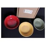 Set of 3 Longaberger Pottery Small Pie Plates in Sage, Red, and Yellow