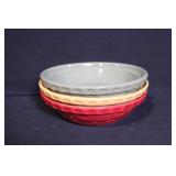 Set of 3 Longaberger Pottery Small Pie Plates in Sage, Red, and Yellow