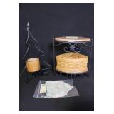 Longaberger Holiday Group with Tree Candle Holder, Vanilla Hazelnut Candle, Corner Basket and Liner
