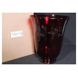 Longaberger Red Etched Glass Hurricane Vase