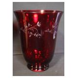 Longaberger Red Etched Glass Hurricane Vase