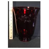 Longaberger Red Etched Glass Hurricane Vase
