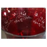 Longaberger Red Etched Glass Hurricane Vase