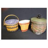 Set of 3 Longaberger Handwoven Baskets with Liners and Collectors Club Lid