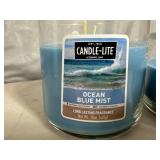 2 New Ocen Blue Mist Scent Candlelite Candles