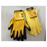 New Dewalt Leather Gloves and Coated Gripper Work Gloves - Size XL