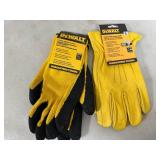 New Dewalt Leather Gloves and Coated Gripper Work Gloves - Size L