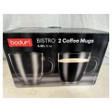 New Bodum 2 Piece Set Bistro Double Wall Thermo Cups - 12 oz