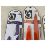 3 New Ceramic Coated Kitchen Knives with Sleeves