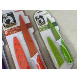 3 New Ceramic Coated Kitchen Knives with Sleeves