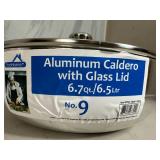 New 6.7 qt Aluminum Caldero Pan with Glass Lid