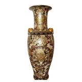 Large Chinese Porcelain Vase with Gold Floral Motifs & Ornate Border